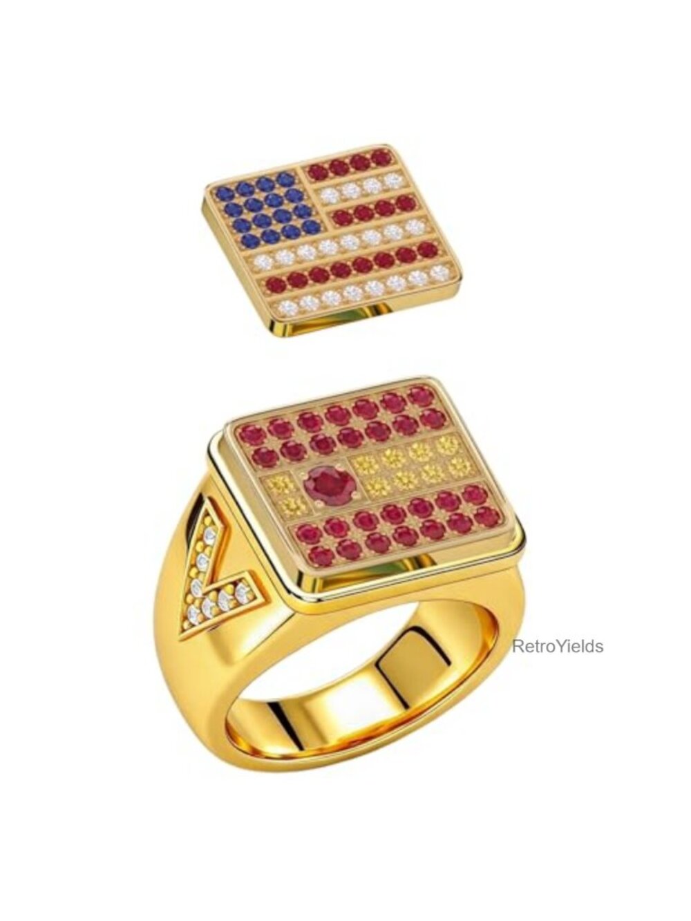 18K Gold Plated Adjustable Flag Ring Unisex Interchangeable Charm
